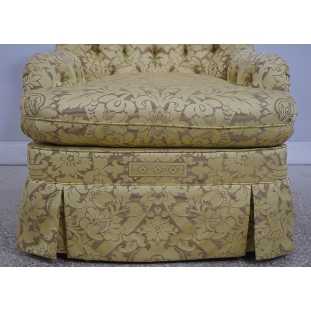 Hickory Chair Co Quality Damask Upholstered Swivel Club Chair For Sale - Image 10 of 18