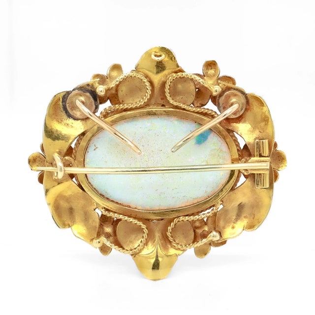 Vintage 14k Gold and Opal Cabochon Floral Brooch For Sale - Image 10 of 12