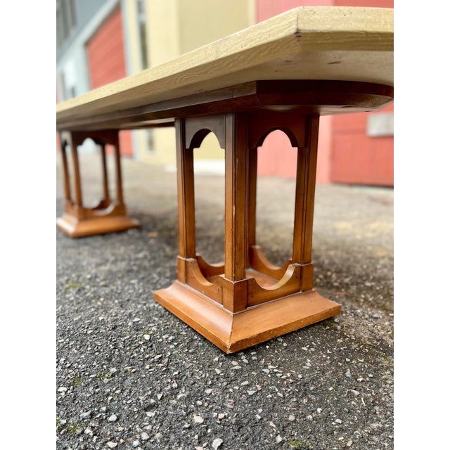 Wood Mid 20th Century Travertine Coffee Table With Wood Square Pedestal Legs in the Style of Harvey Probber For Sale - Image 7 of 13