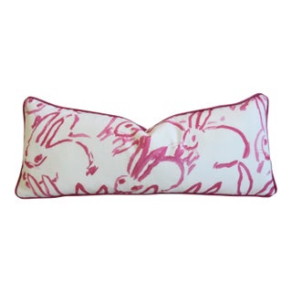 Pink & White Hunt Slonem Bunny Hutch Feather/Down Pillow For Sale