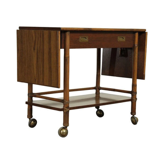 McGuire of Sanfrancisco Vintage Rattan Drop Leaf Bar Cart Server For Sale - Image 13 of 13