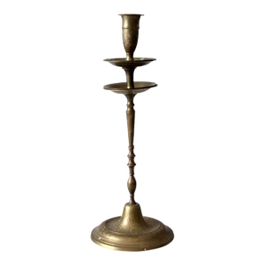 Vintage Etched Brass Candlestick Holder