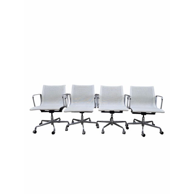 Early 21st Century Mid-Century Modern Attributed to Herman Miller Eames Low Back White Mesh Office Chairs – 6 For Sale - Image 5 of 12