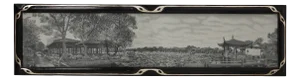 Framed Artwork on Silk of a Chinese Waterside Tea House, France, 1910