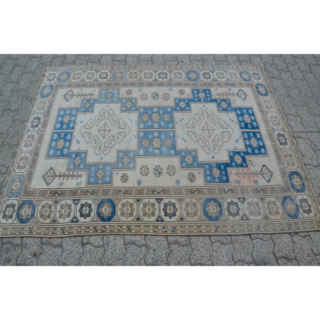 1960s Off White and Pale Blue Turkish Carpet For Sale - Image 5 of 11