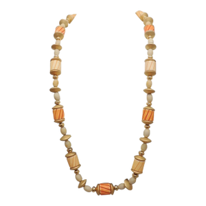 Vintage Signed Napier Tan & Orange Hand Carved Beads Sautoir Necklace, 1985