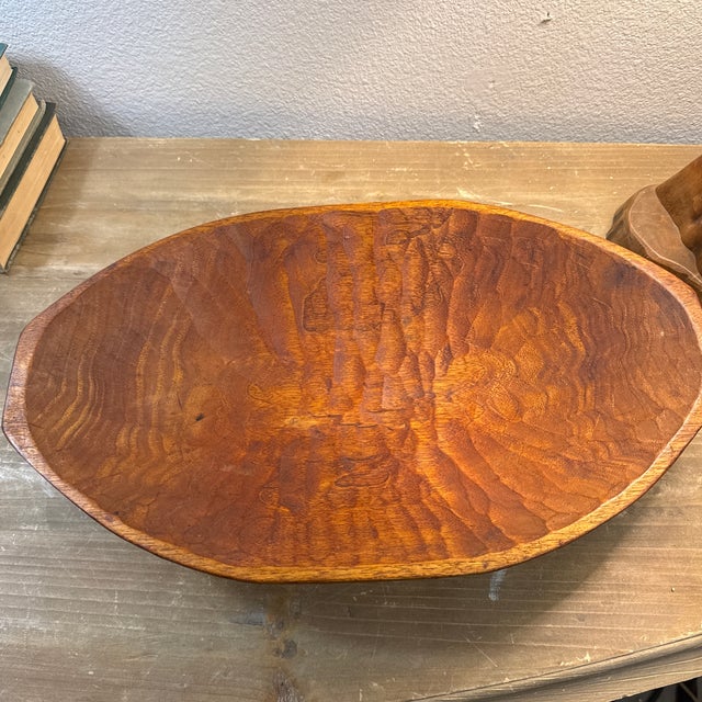 Beautiful bowl - has tiny hole in back to hang it if you chose. 17.5” x 10.5 wide x 3 “ deep.