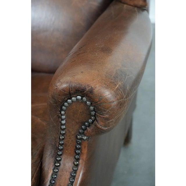 Large Vintage Wing Club Chair in Sheepskin Leather For Sale - Image 10 of 15