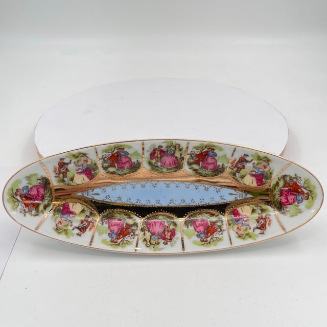 Mid 20th Century Royal Vienna Bavarian Gold & Porcelain Dish Fragonard Love Story Courting Couple For Sale - Image 9 of 11