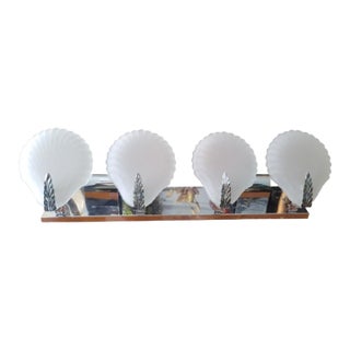 Vintage Coastal 4 Light Seashell Chrome White Bathroom Vanity Wall Fixture Light For Sale