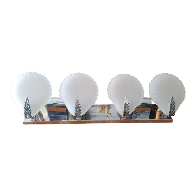 Vintage Coastal 4 Light Seashell Chrome White Bathroom Vanity Wall Fixture Light For Sale