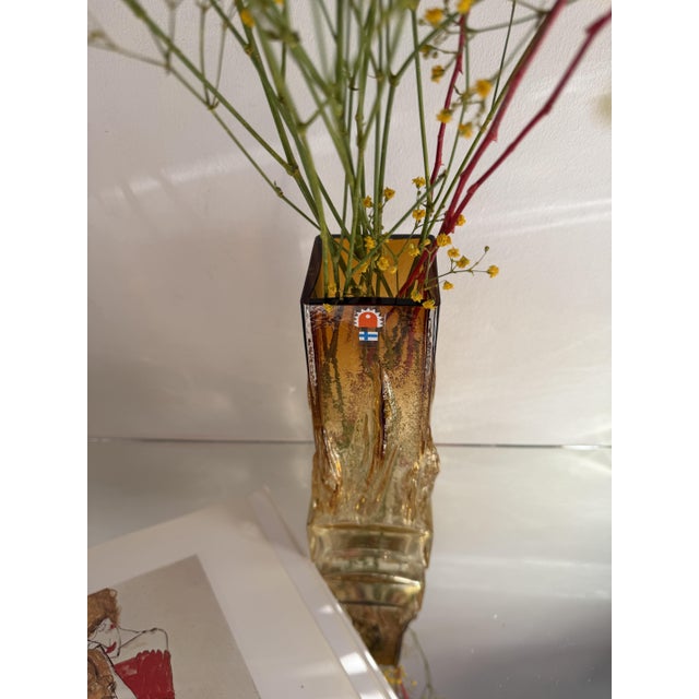 Brutalist Art Glass Amber Liekki Vase by Eino Wänni for Kumela, Finland, 1970s For Sale - Image 8 of 13