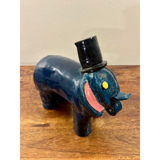 Mid-Century Modern Vintage American Studio Pottery Folk Art Elephant Sculpture, Signed For Sale - Image 3 of 10