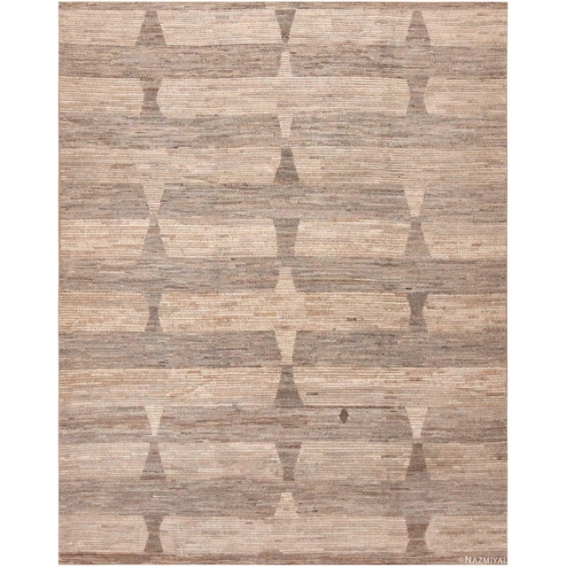 Nazmiyal Collection Geometrically Designed Brown Tones Modern Central Asian Rug For Sale