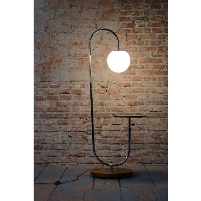 Metal Bauhaus Floor Lamp in Oak by R. Slezák from Slezak Factories, 1920s For Sale - Image 7 of 12