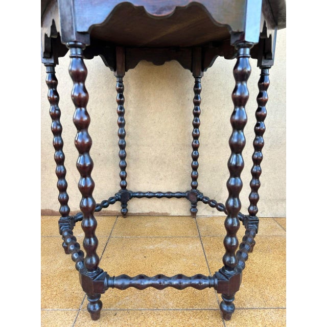 Wood Spanish Baroque Revival Walnut Side Table with Barley Twist Legs, 1900 For Sale - Image 7 of 10