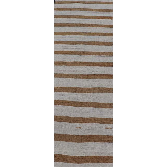 Mid 20th Century Mid 20th Century Vintage Turkish Kilim Rug With Horizontal Stripes in Brown and Cream For Sale - Image 5 of 11