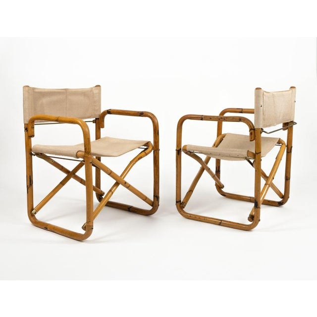 Mid-Century Bamboo and Fabric Director's Folding Chairs, Italy, 1960s, Set of 2 For Sale - Image 4 of 18