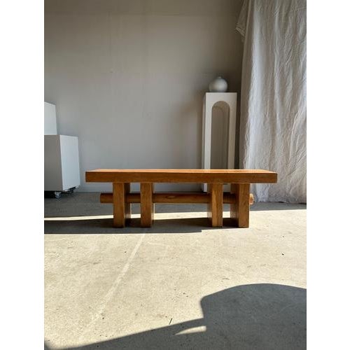 Wood Bench with Openwork Base Crossed by a Cylinder For Sale - Image 16 of 18