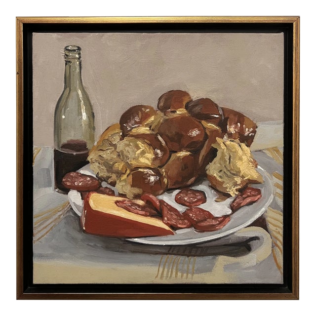 Contemporary Realist Still Life with Challah Oil Painting by Emily Ezell, Framed For Sale