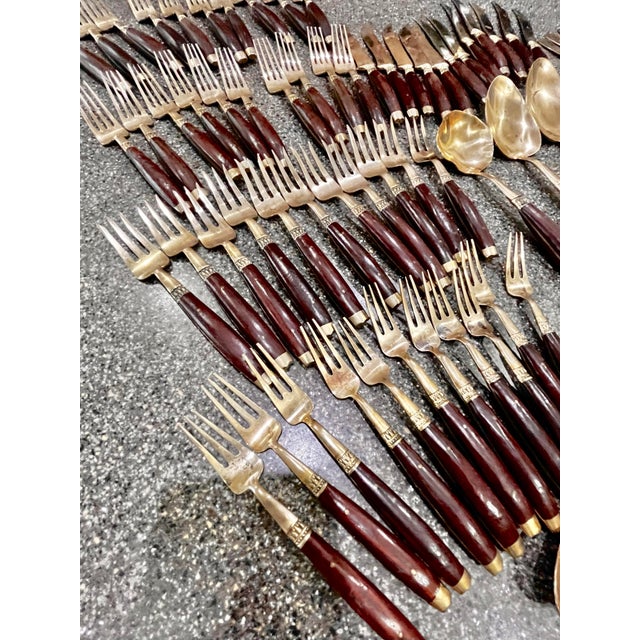 Vintage Siam Thai Flatware and Cutlery Set | Brass + Rosewood For Sale - Image 4 of 11