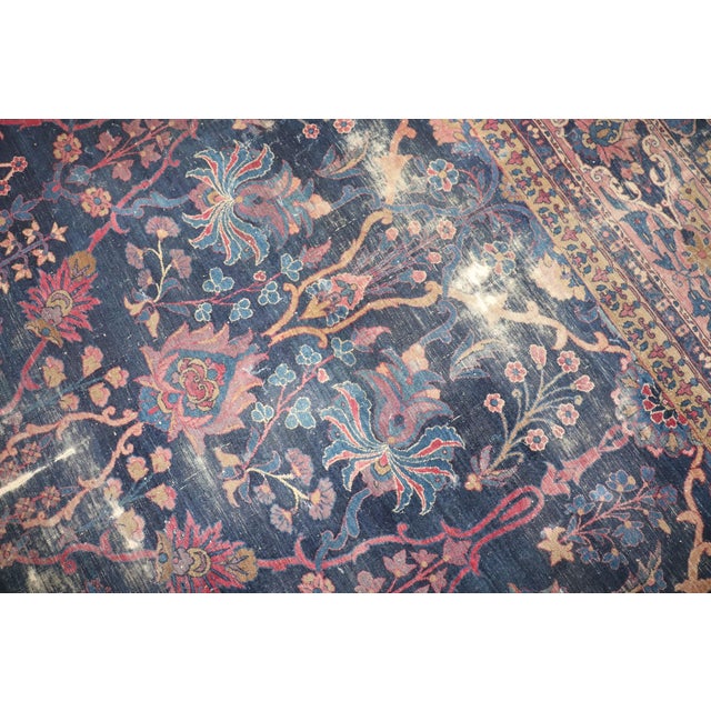 Antique Worn Navy Yazd Rug no. j5349 For Sale - Image 12 of 16
