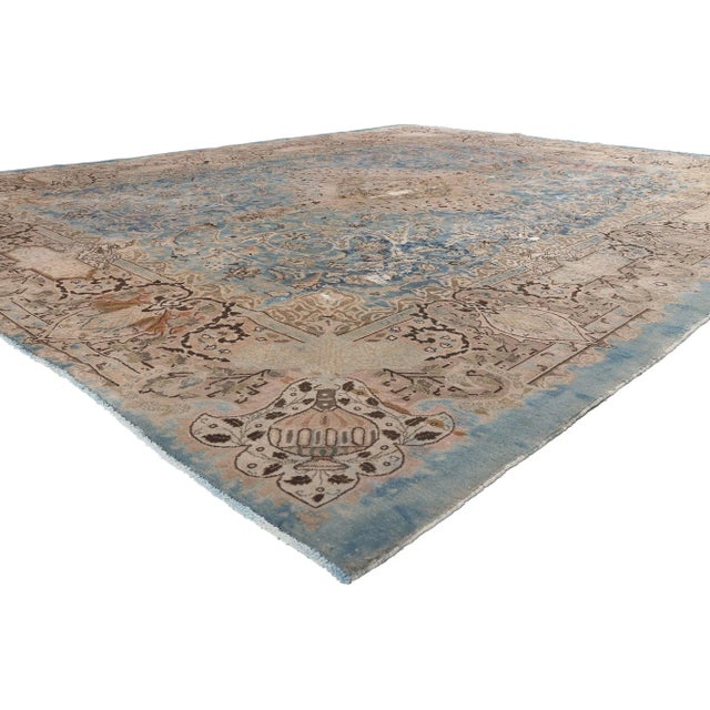 78591 Vintage Persian Kashan Kashmar Rug with Zir Khaki Design, 09'09 x 12'02. Cleverly composed with incredible detail...