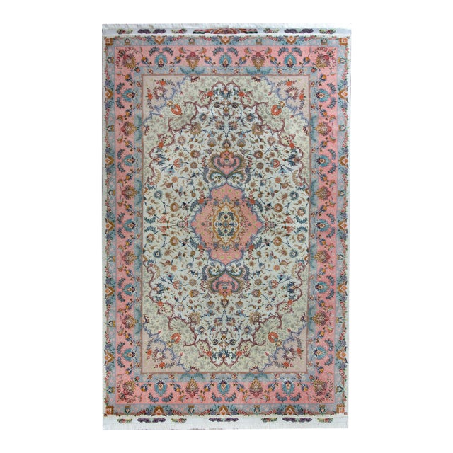 Vintage Silk Persian Tabriz Rug For Sale