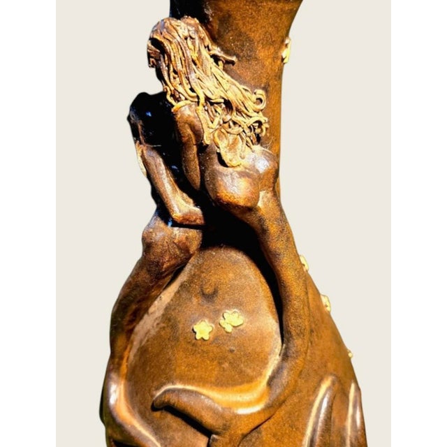 Ceramic Antique Terra Cotta Vase With Two Mermaids and Moon & Stars For Sale - Image 7 of 11