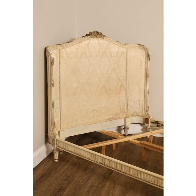 Antique French Louis XVI Style Painted & Upholstered Full Size Bed Frame For Sale - Image 4 of 18