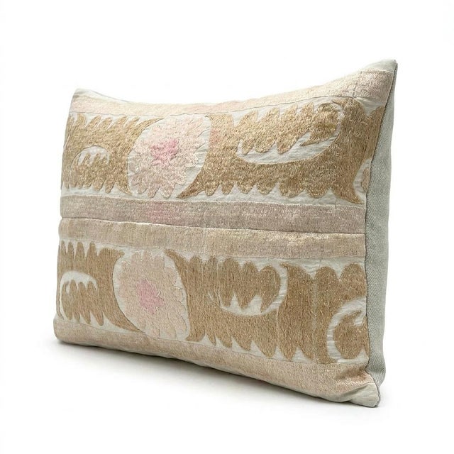 Mid-Century Modern Tashkent Suzani Lumbar Pillow Cover 15'' X 24'' For Sale - Image 3 of 5