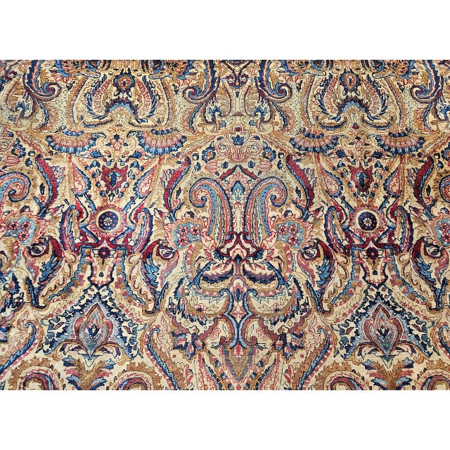Antique Kerman Lavar Rug, Hand-Knotted Wool, All-Over Floral Pattern, Ivory & Blue, 9x12 For Sale - Image 13 of 16