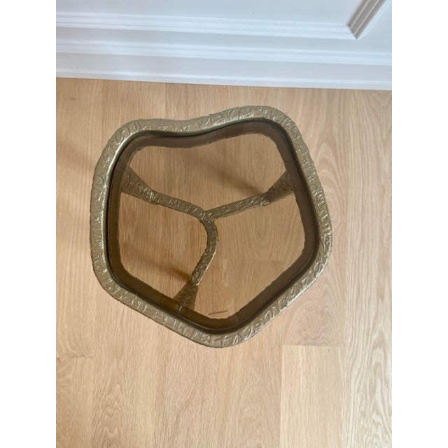Vintage Caracole Modern "Contour" Sculptural Textured Metal & Tinted Glass Side / Drinks Table - Neiman Marcus For Sale In Chicago - Image 6 of 12