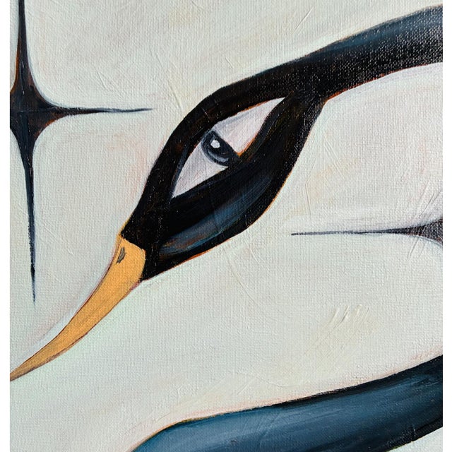 Mid-Century Modern Tatiana Duperault Black Swan Original Oil Painting, Mid-Century Style, Teak Wood Frame For Sale - Image 3 of 6