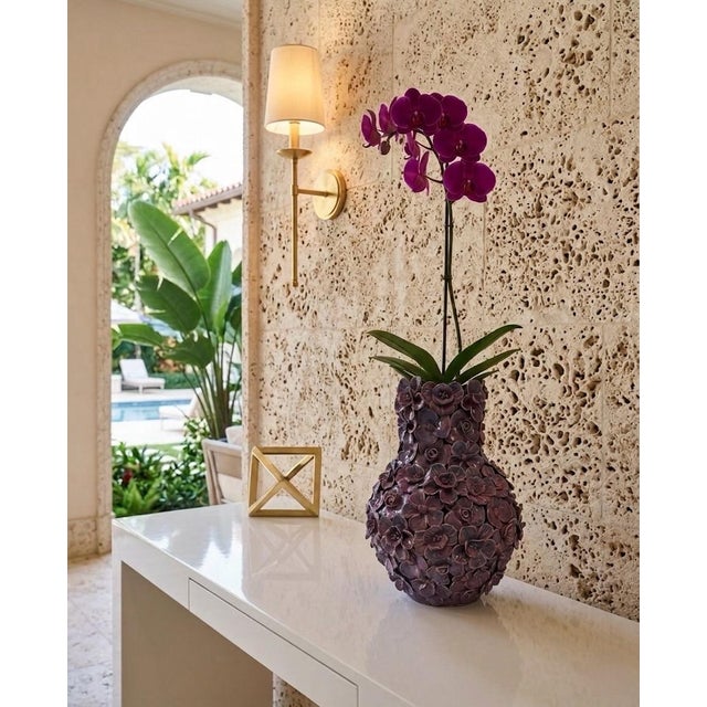 Vintage Italian Hand-Applied Floral Ceramic Vase For Sale - Image 9 of 12