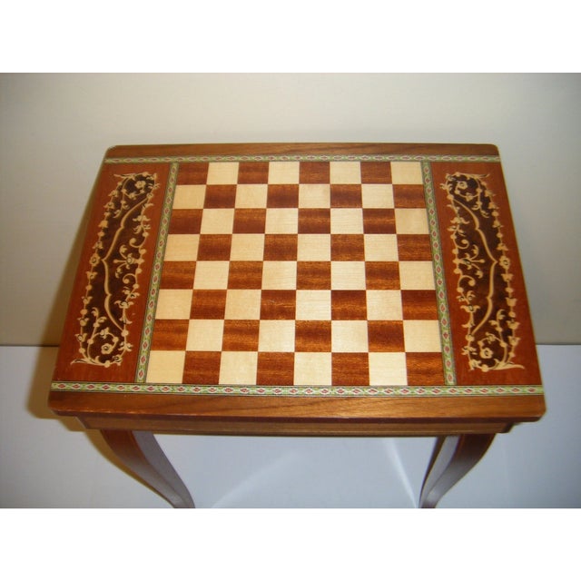 Wood Vintage MCM Inlaid Wood Chess Board Table Made in Italy For Sale - Image 7 of 7