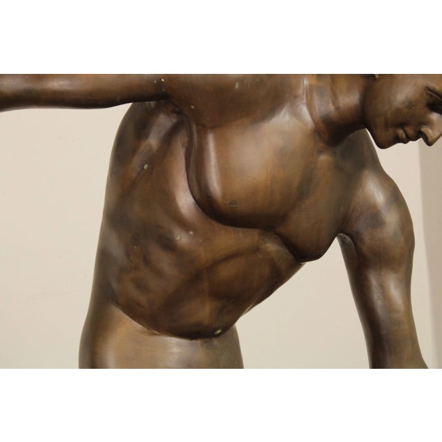 Antique 20th Century Classical Greek 'Discobolus' Life-Size Bronze Statue For Sale - Image 12 of 13