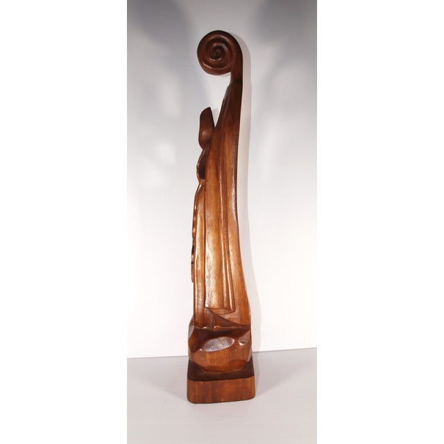 Abstract Hand Carved Walnut Wood Abstract Statue of Virgin Mary/Madonna 22” For Sale - Image 3 of 8