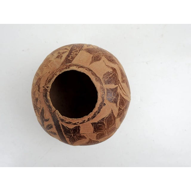Vintage Folk Art Hand Carved Gourd Bowl For Sale - Image 4 of 8
