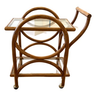 Vintage Bent Rattan & Glass Bar Cart For Sale