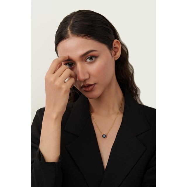 4.33ct DeepBlue Sapphire Early 20th Century Necklace With 14k Solid Gold Curb Chain For Sale - Image 13 of 17