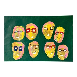 Vintage Oil Painting of Faces Signed Olin 1971 For Sale