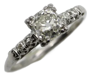 1920s Art Deco 14k White Gold Old Mine Cut Diamond Engagement Ring, Size 6.25