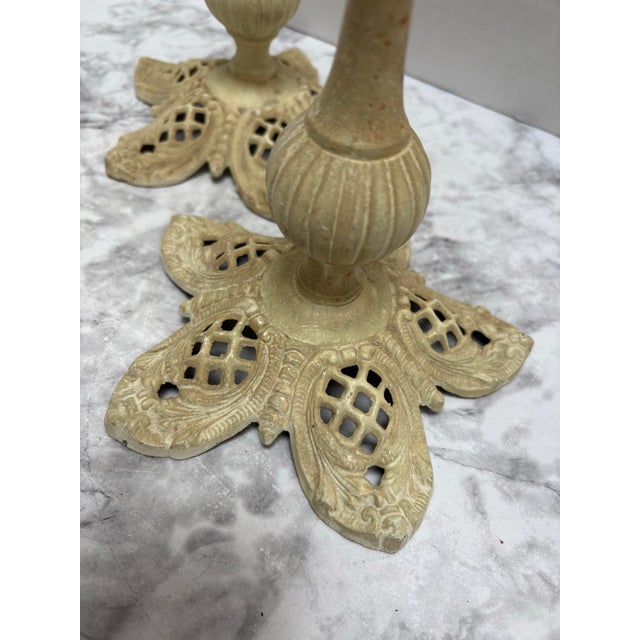 Vintage Creamy Toned Iron Candleholders - A Pair For Sale In Sacramento - Image 6 of 7