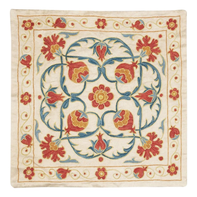 20"x20" Embroidered 100% Silk Pillowcase. Handmade Cushion. Modern Throw Pillow For Sale