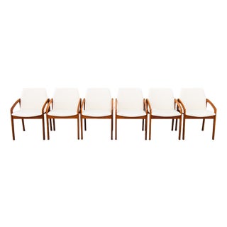 Restored 1970s Danish Modern Henning Kjaernulf Dining Chairs in Teak and Leather For Sale