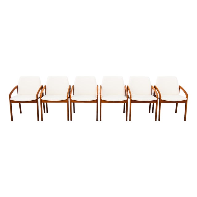 Restored 1970s Danish Modern Henning Kjaernulf Dining Chairs in Teak and Leather For Sale