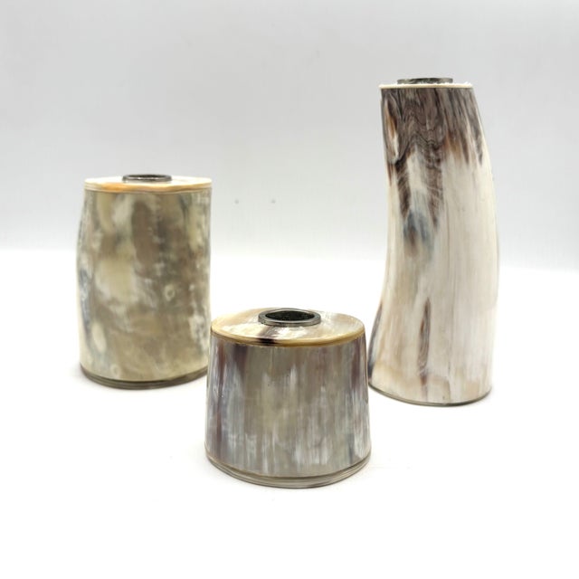 This is a beautiful trio of natural horn candlesticks from the Ralph Lauren Home collection. These are rare as this...