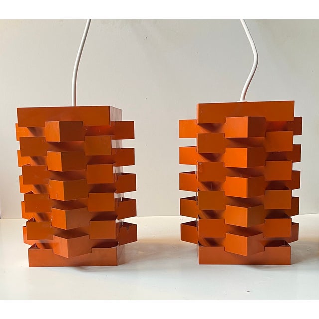 Orange Geometric Octave Pendant Lamps from Niels Esmann & H. C. Jensen, 1960s, Set of 2 For Sale - Image 11 of 11