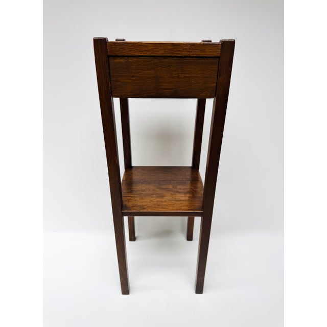 Coffee Antique Arts & Crafts Oak Fern Stand With Drawer, Mission Plant Stand, Quarter Sawn Oak For Sale - Image 8 of 13